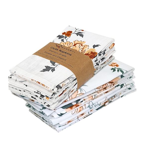 Floral Cotton Cloth Napkins - Set of 6 - Reusable & Machine Washable - Picture 1 of 4